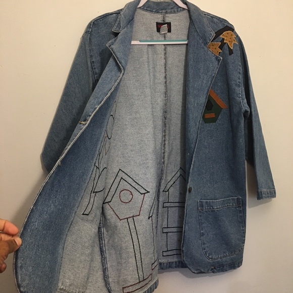 Vintage SunBelt Sportswear Denim Jacket with Birdhouse Appliqué: Size Medium - Picture 11 of 13